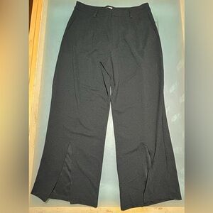 Happily Grey Wide Leg Trouser Black Slit in Front; Size 9
